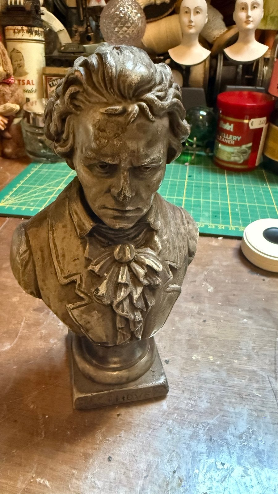 Antieke Buste van Ludwig van Beethoven, Minder dan 20 cm, Buste, Ophalen of Verzenden, Gepatineerd