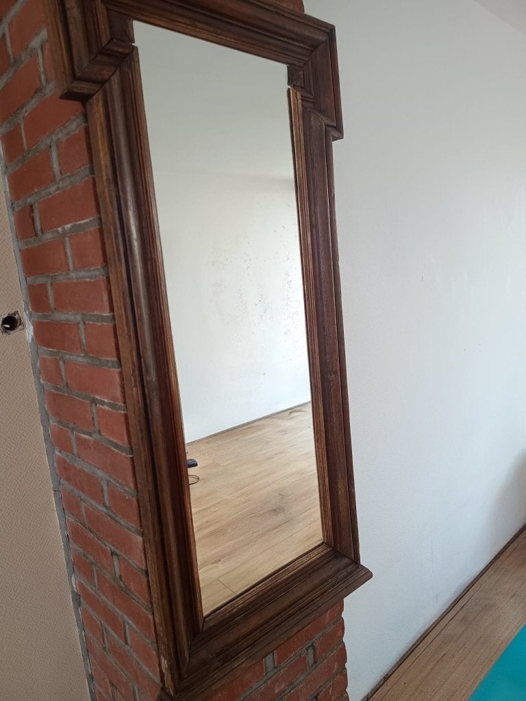 Antieke spiegel met houten lijst, Ophalen, Rechthoekig, Minder dan 50 cm, Minder dan 100 cm