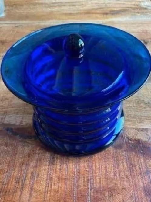 Kobalt blauwe glazen koekjes/ snoep pot met deksel, Huis en Inrichting, Woonaccessoires | Overige, Zo goed als nieuw, Ophalen of Verzenden