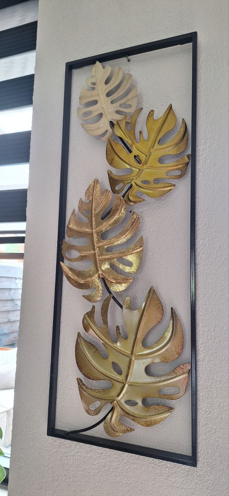 Metalen wanddecoratie bladeren 90x33 cm, Huis en Inrichting, Woonaccessoires | Wanddecoraties, Metaal, Wandsculptuur, Ophalen of Verzenden