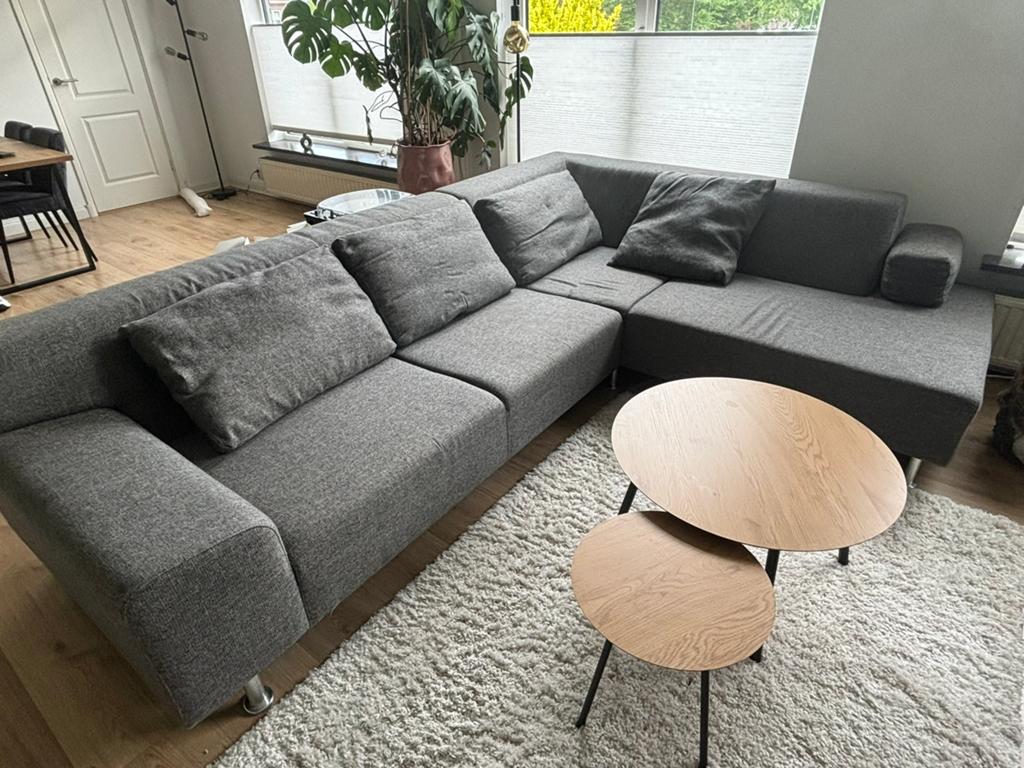 Grijze hoekbank, Huis en Inrichting, Ophalen, Gebruikt, Stof
