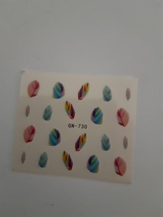 Velletje nagel water decals stickers GN-730 veren gekleurd, Verzenden, Nieuw, Toebehoren, Handen en Nagels