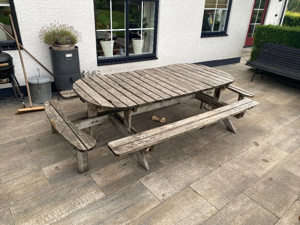 Buiten tafel - picknick tafel - tuin set - tuintafel, Ophalen, Gebruikt, Ovaal, Hout