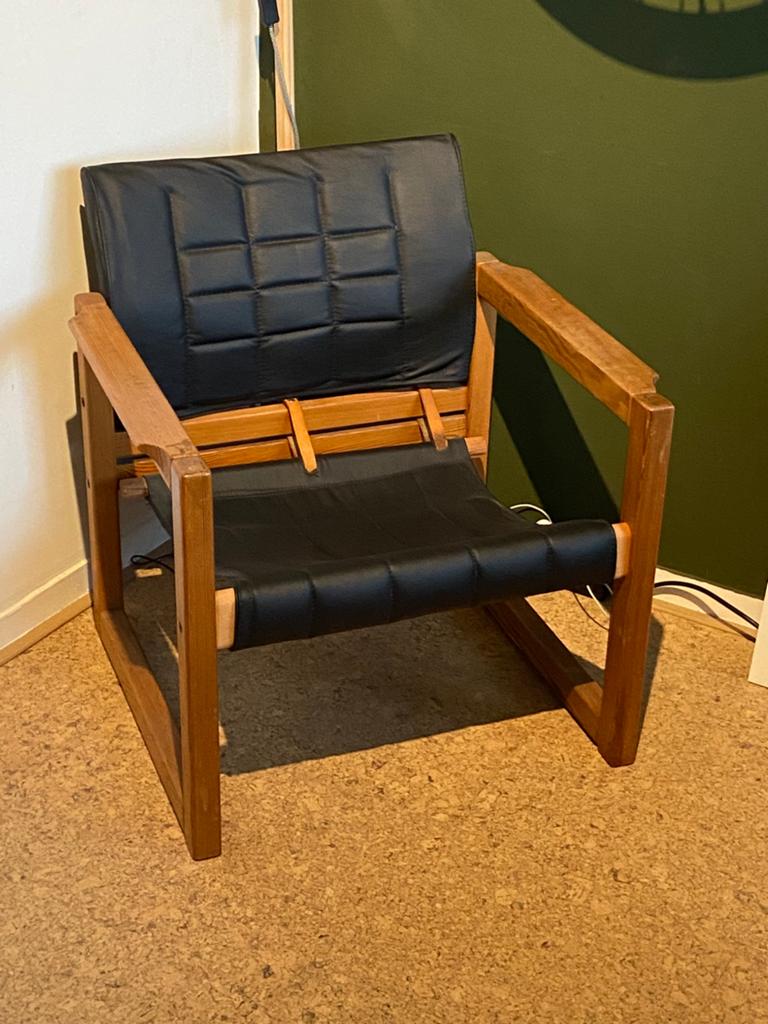 Vintage Safari Chair fauteuil J.G. Steenkamer voor Creafort, Huis en Inrichting, Ophalen, Minder dan 75 cm, Leer, Zo goed als nieuw