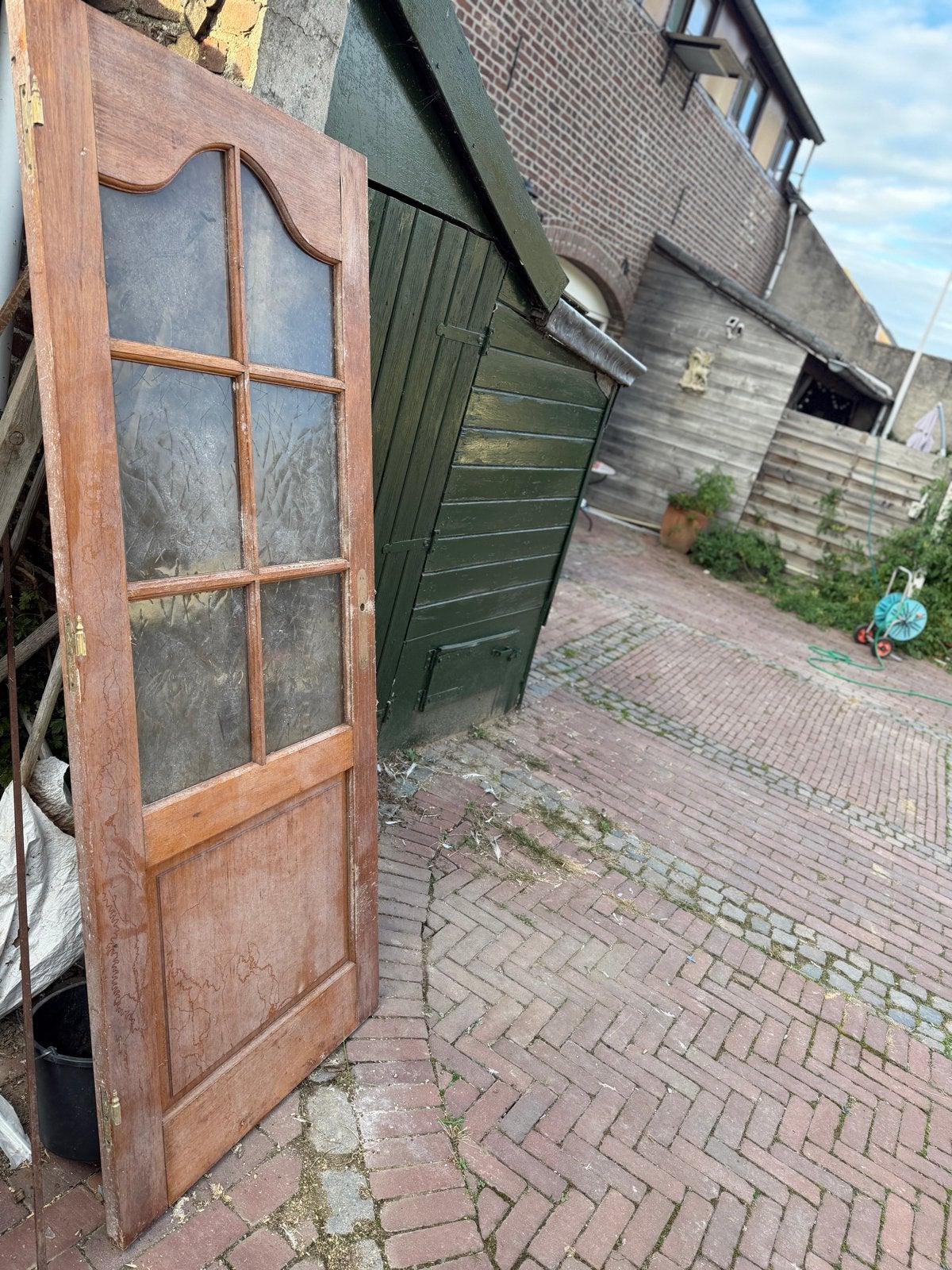 Oude houten binnendeur met glas 301x83x4 cm, Gebruikt, 80 tot 100 cm, 215 cm of meer, Binnendeur