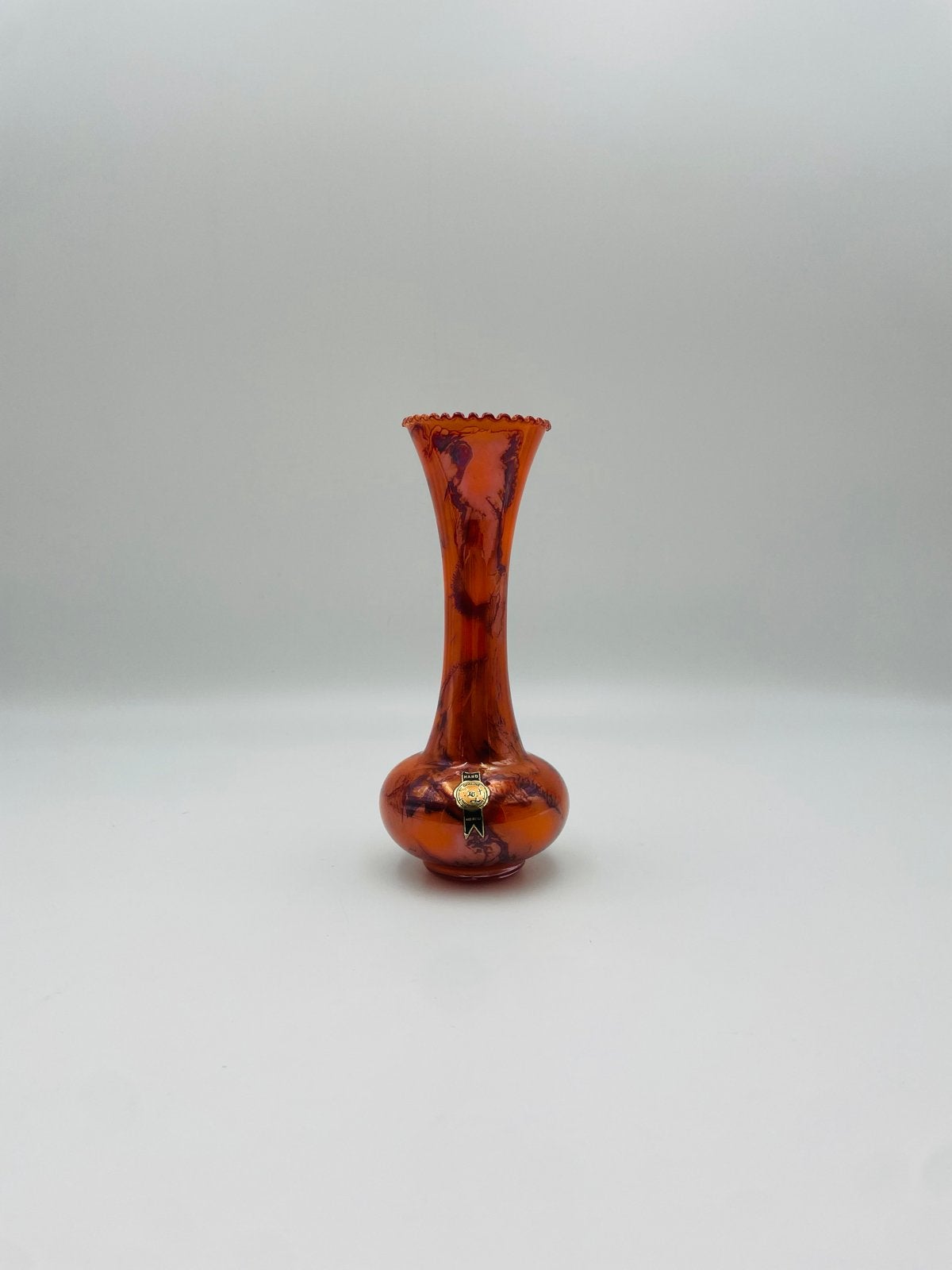 Murano Opaline Vaas - Oranje/Rood - 20,5 cm Hoog, Ophalen of Verzenden