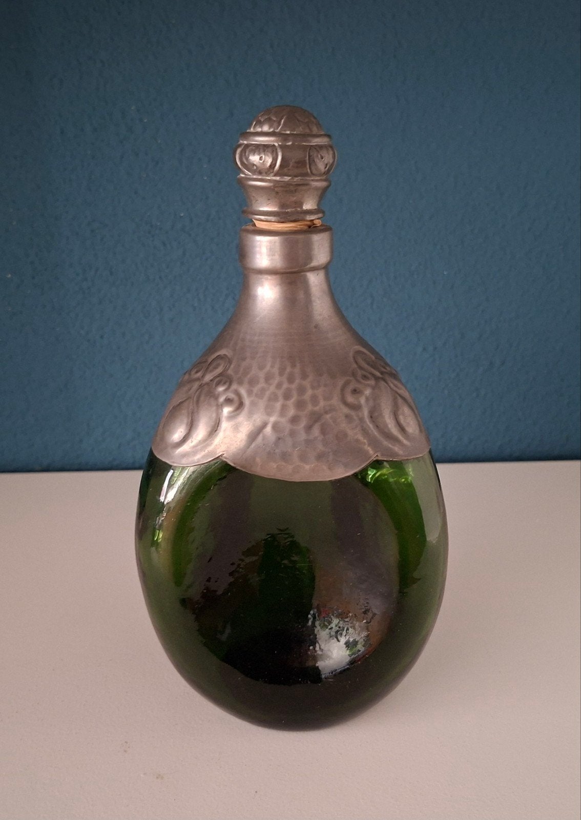 Groene karaf met tinbeslag Leerdam en Zeist, Antiek en Kunst, Ophalen of Verzenden