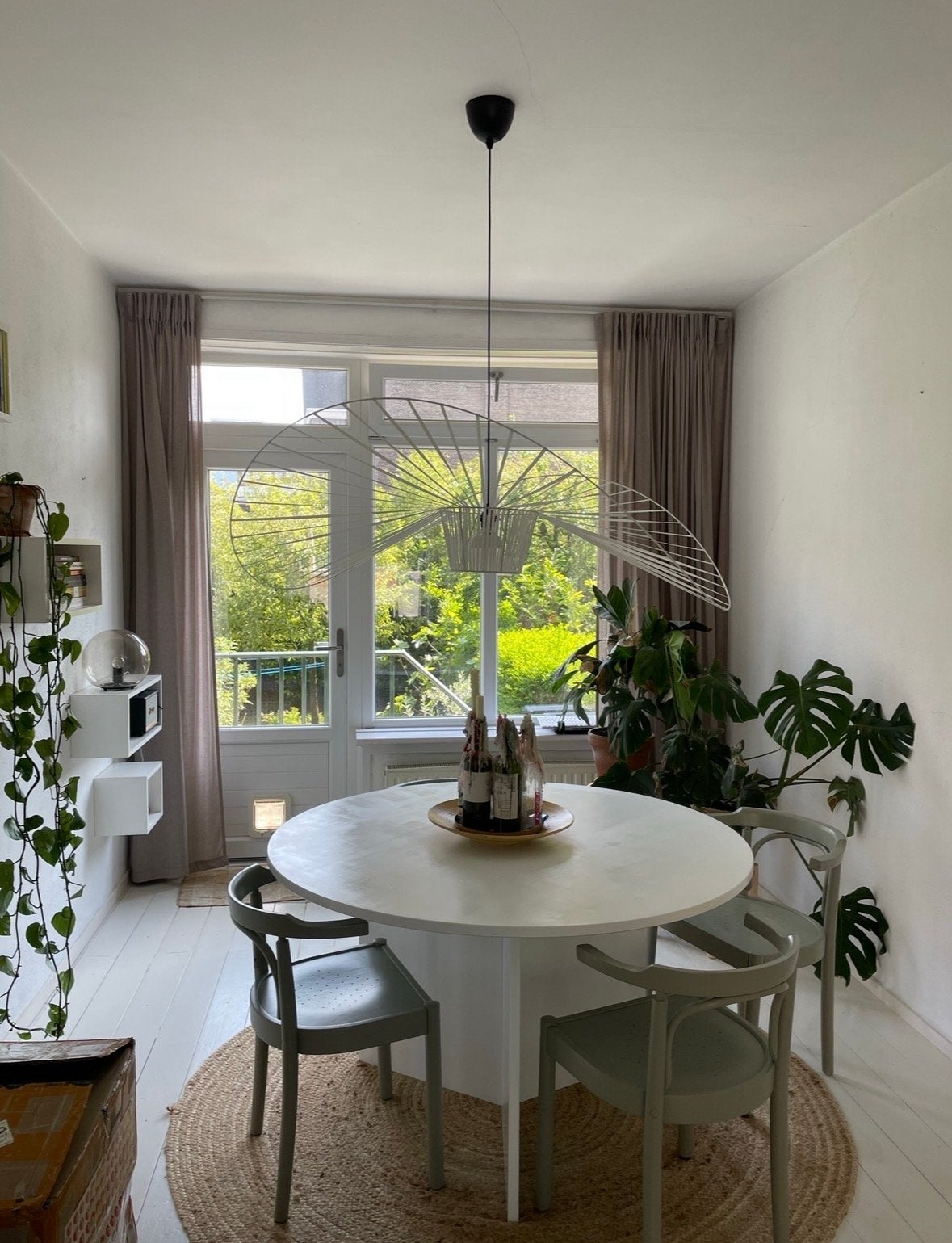 Franse bistro stoeltjes - sage groen (3 of 4), Huis en Inrichting, Stoelen, Ophalen, Gebruikt, Overige kleuren, Drie