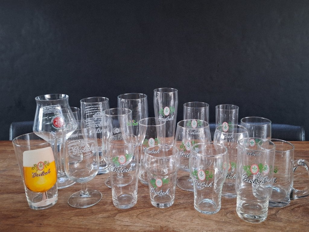 div. lot bierglazen oa Grolsch bierglas met eerste logo, Verzamelen, Biermerken, Ophalen of Verzenden, Zo goed als nieuw, Glas of Glazen