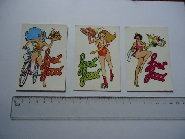 sticker oud Pinup strip fastfood fantasticker pin up panini, Verzenden, Zo goed als nieuw