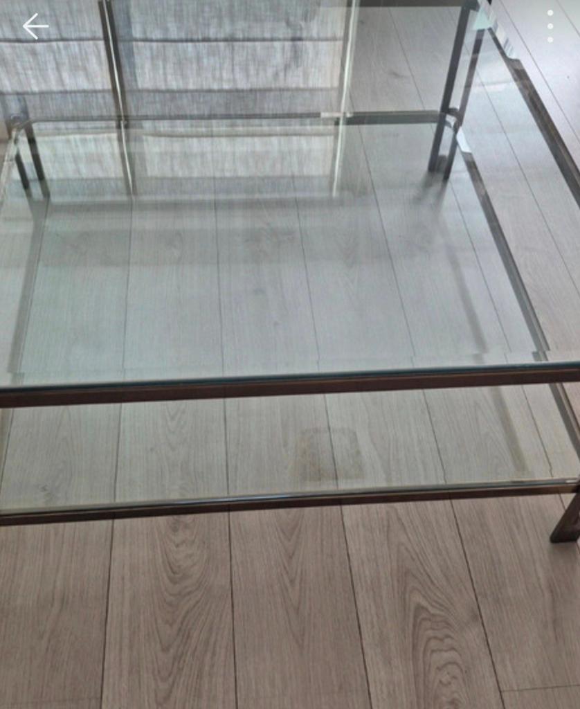 Vintage glazen tafel van gehard glas, Ophalen, 100 tot 150 cm, 50 tot 100 cm, Glas