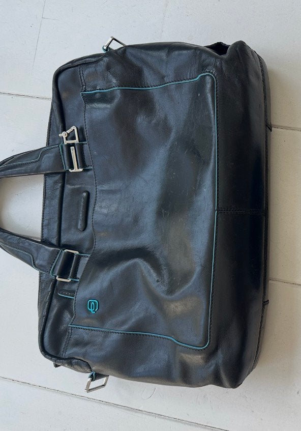 Piquadro Leren laptop tas (Blauw), Aktetas, Ophalen of Verzenden, Zo goed als nieuw, Blauw