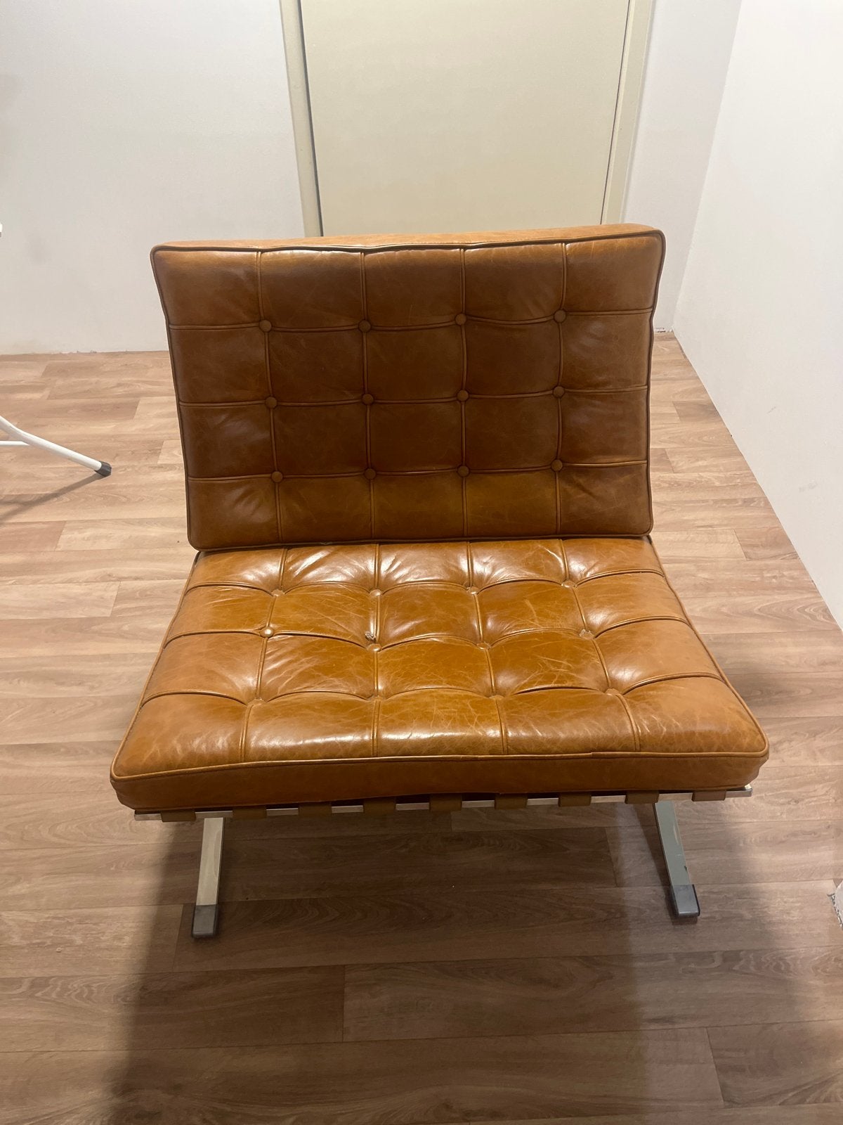 Barcelona stoel in cognac imitatieleer, Ophalen, Zo goed als nieuw, Overige materialen, 75 tot 100 cm