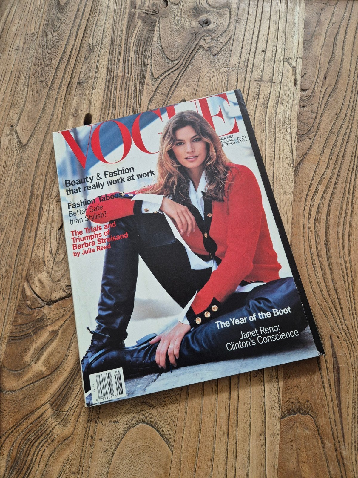 Vogue Magazine Augustus 1993 - Canada Editie Cindy Crawford, Ophalen of Verzenden, Gelezen, Damesbladen