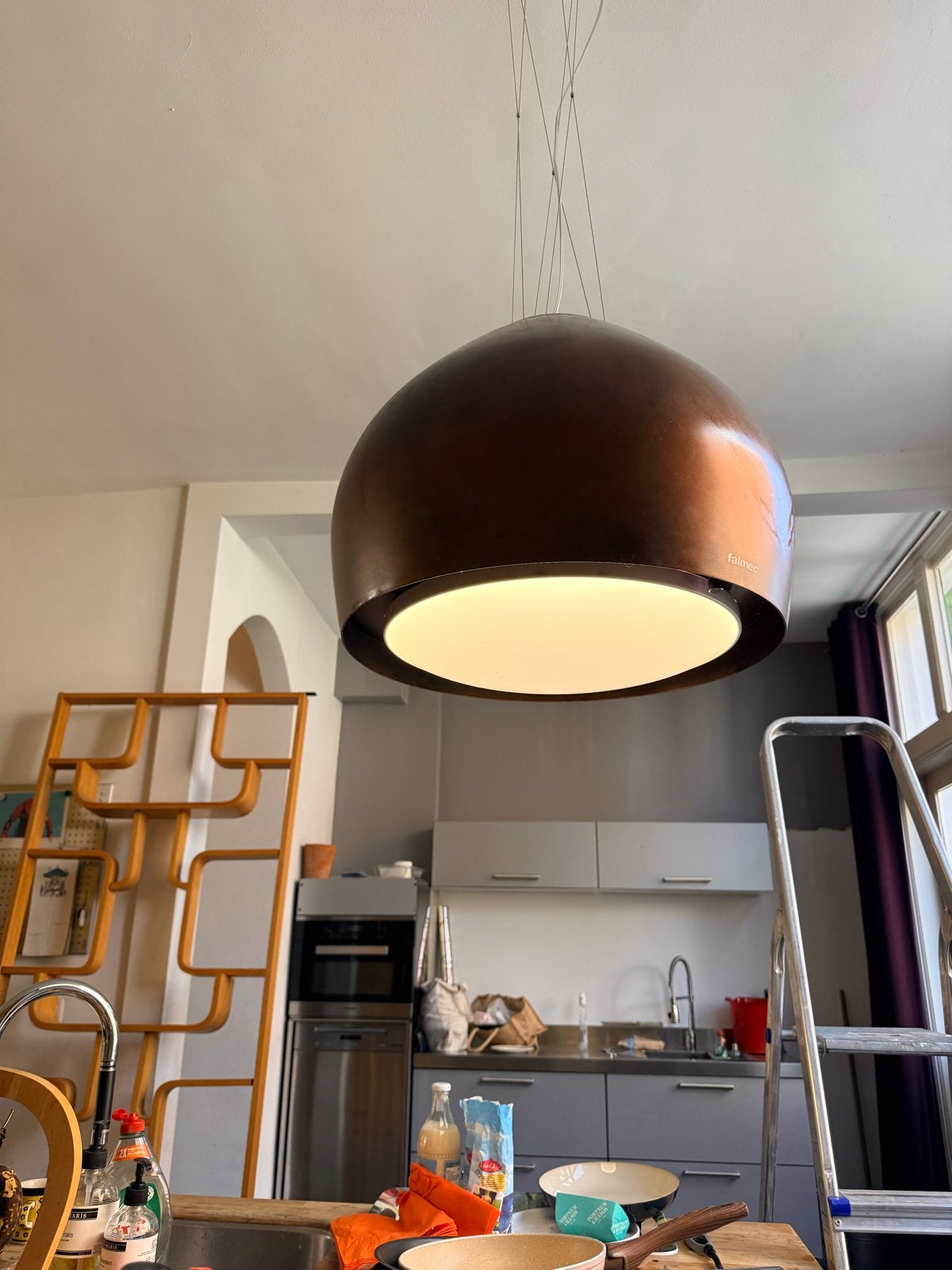 Falmec Design Afzuigkap met Verlichting en Diverse Standen, Ophalen, Gebruikt, Eilandschouwkap, Vrijstaand