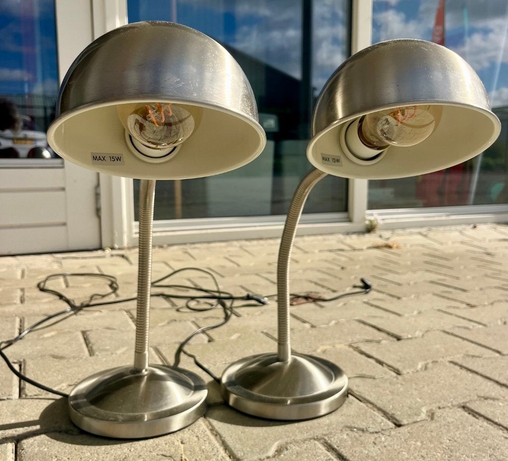 Set van 2 flexibele bureaulampen/bedlampen, metaal, Ophalen, Bureaulamp, Metaal, Zilver