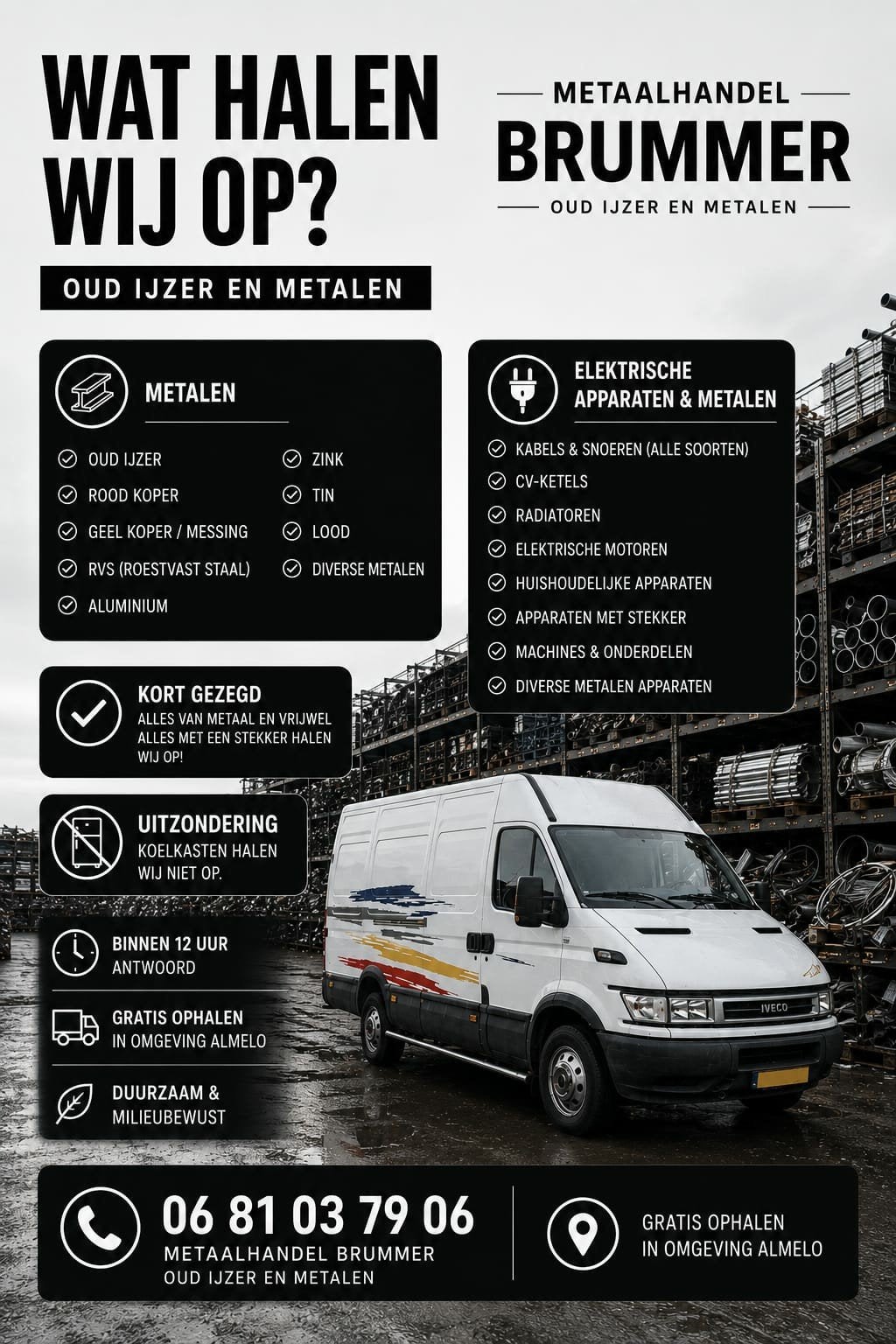 gratis Oud ijzer en metalen ophalen - Metaalhandel Brummer, Ophalen, Gebruikt, Overige metalen