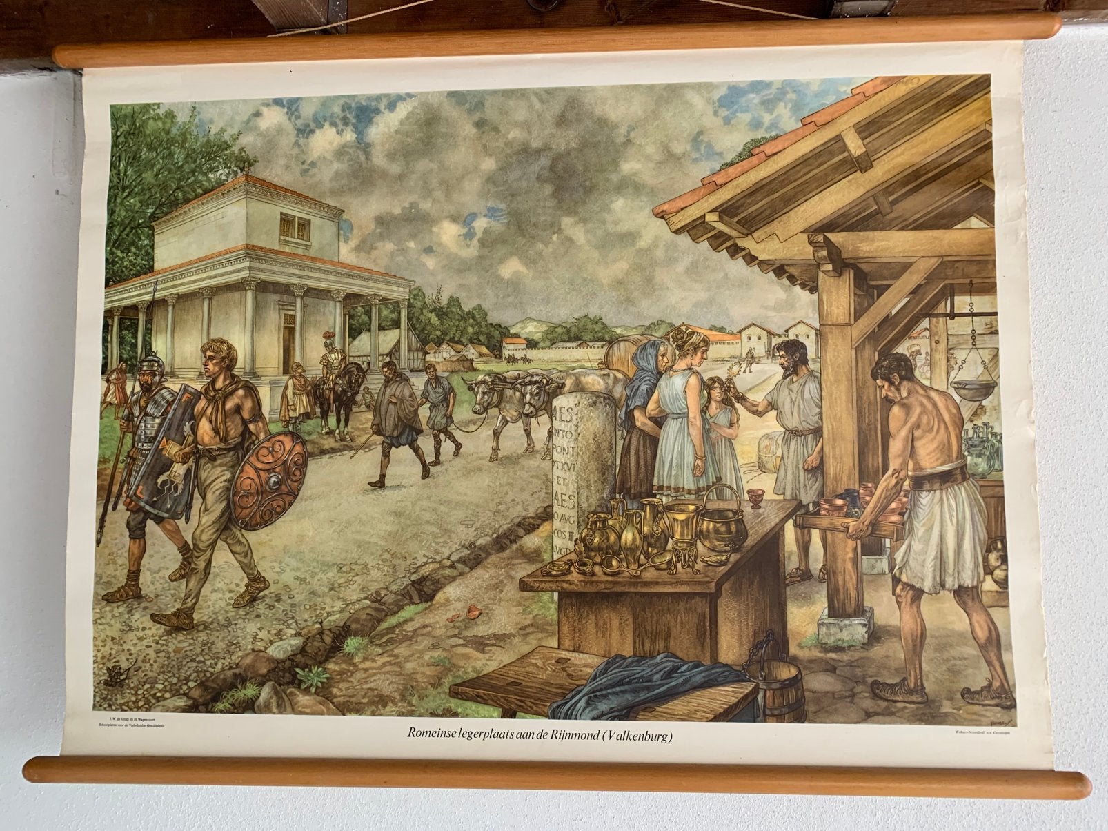 Vintage schoolplaat/ wandplaat Romeinse leger in Valkenburg, Ophalen of Verzenden, Geschiedenis