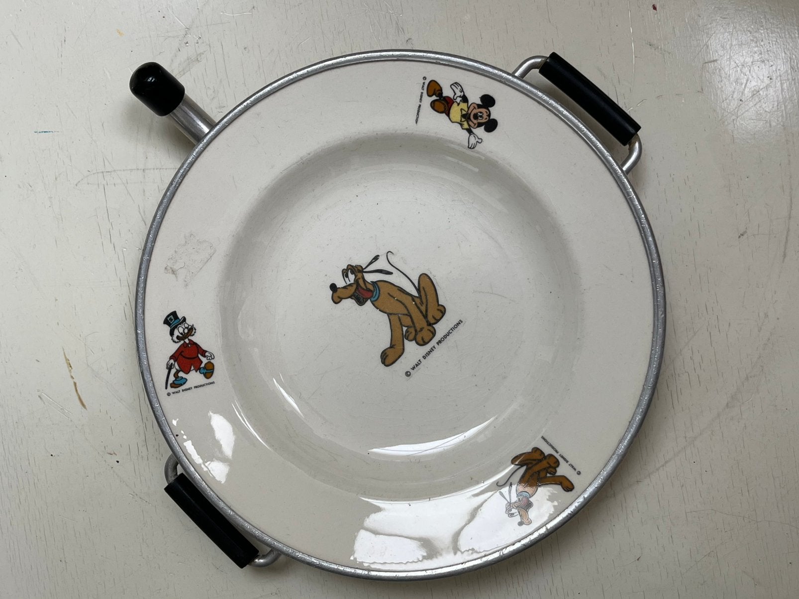 Vintage Disney Warmwaterbordje met Mickey, Pluto en Dagobert, Ophalen of Verzenden