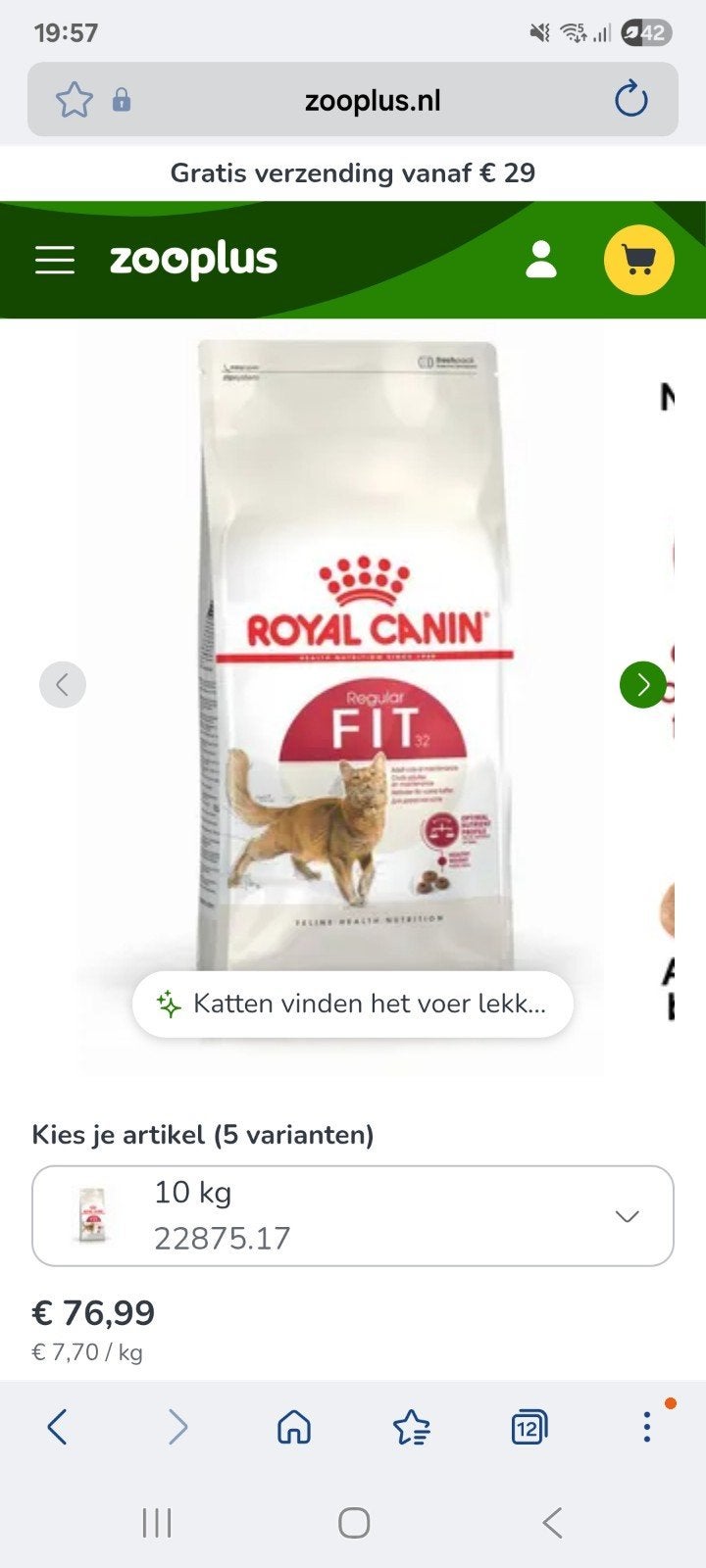 Ongeveer nog 10 kilo "Royal Canin Fit 32"., Ophalen, Kat