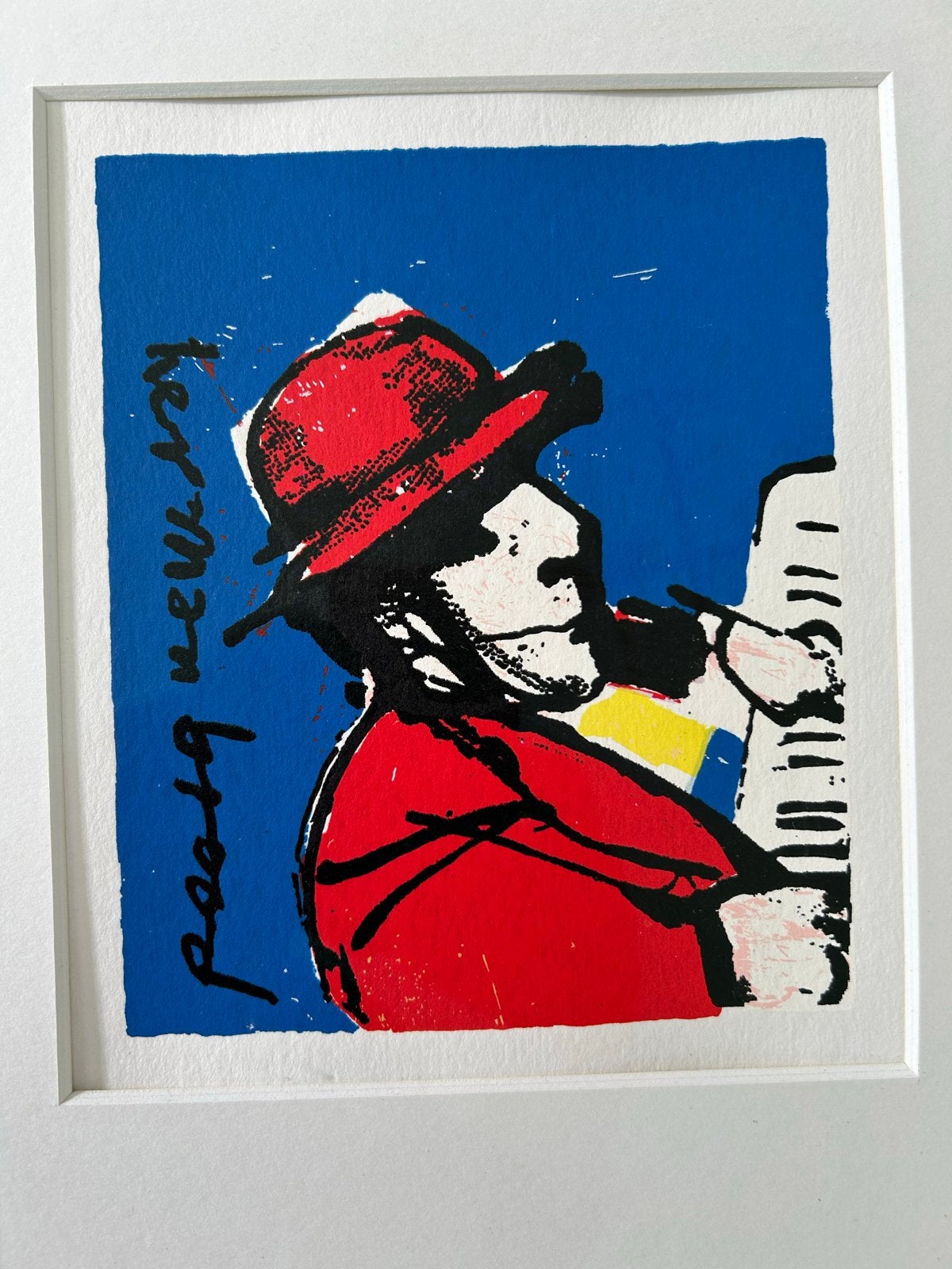 Herman Brood zeefdruk 'Pianist' - Ingelijst, Antiek en Kunst, Portret of Personen, Expressionistisch, Ophalen of Verzenden, Gesigneerd