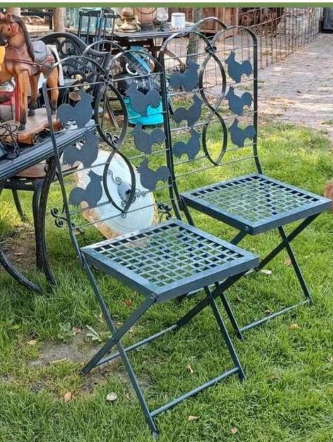 Inklapbare Smeedijzeren Tuinstoelen met Haanmotief, Ophalen