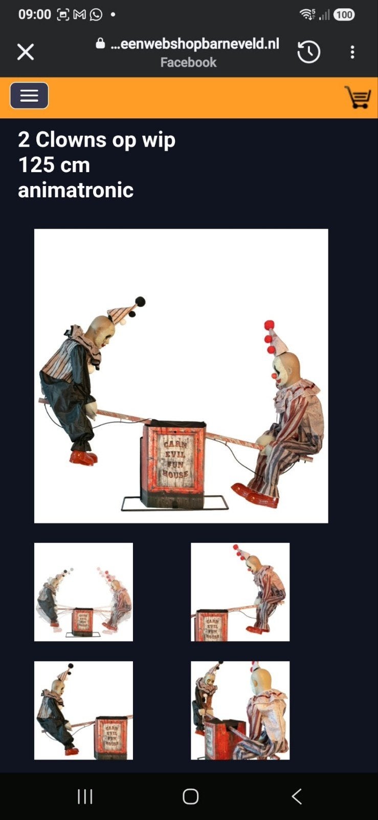 2 Clowns op wip 125 cm animatronic Halloween decoratie, Ophalen, Nieuw, Versiering, Halloween of Griezel