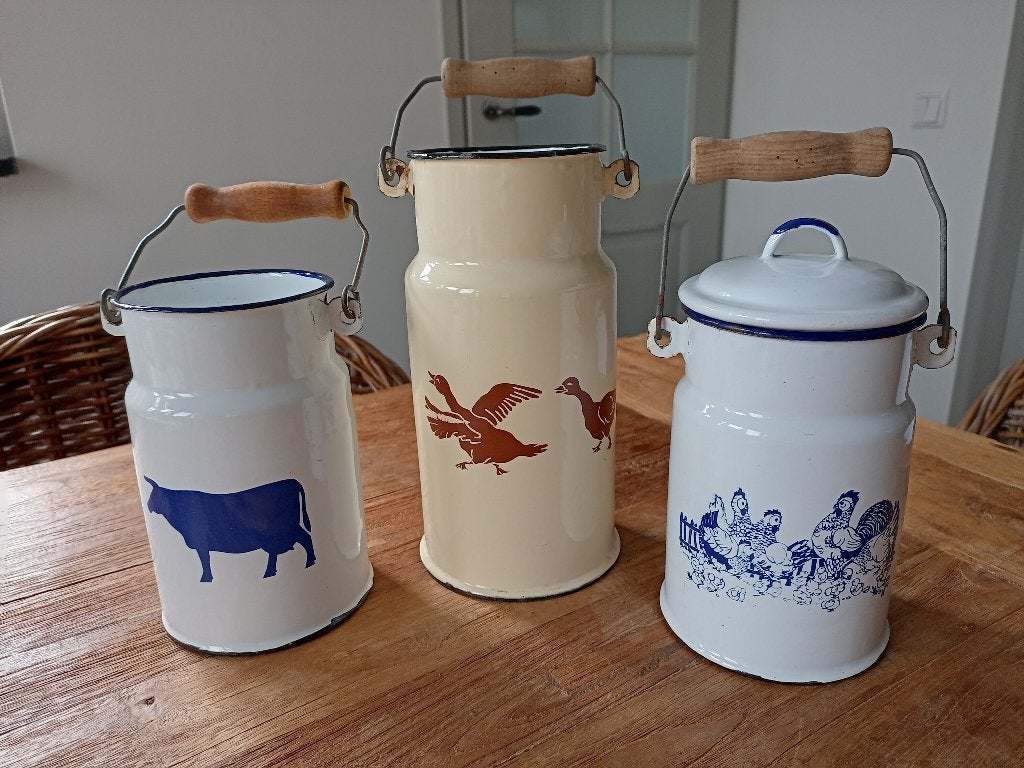 3x emaille water/melk/kannen ganzen/koe/kippen, Ophalen of Verzenden