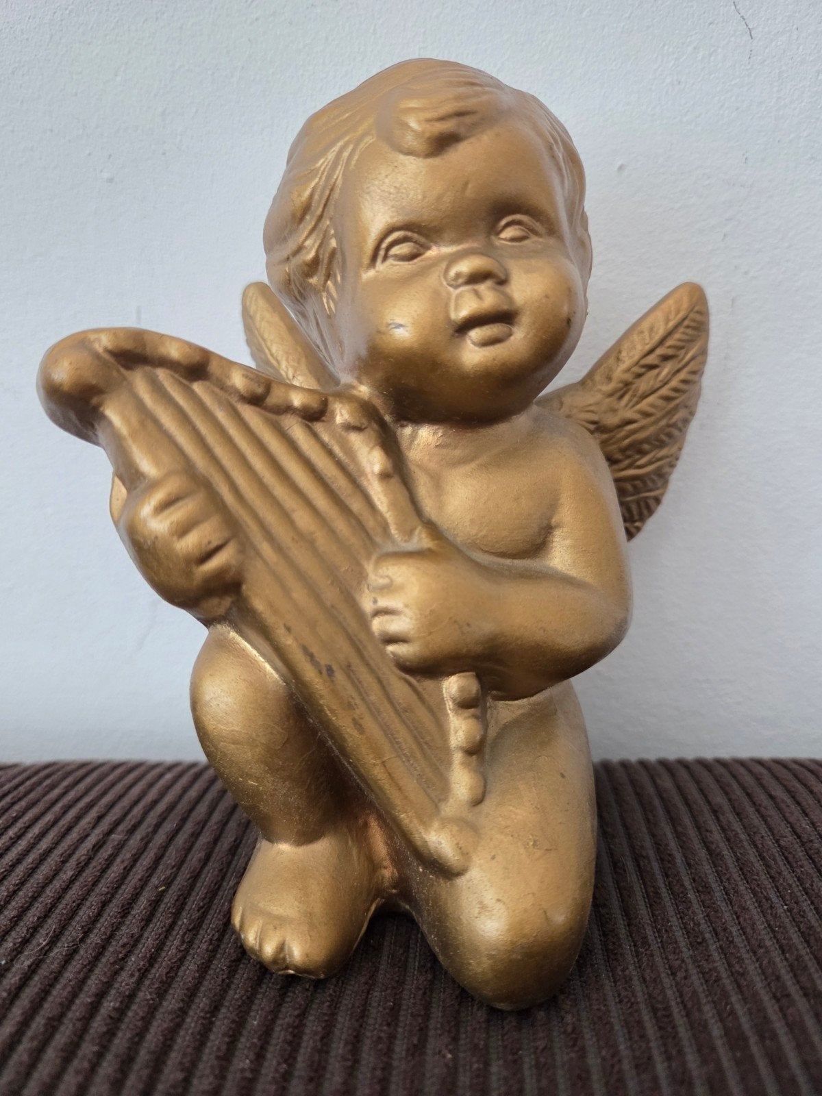 Gouden engel met harp beeldje, Verzamelen, Ophalen of Verzenden, Gebruikt