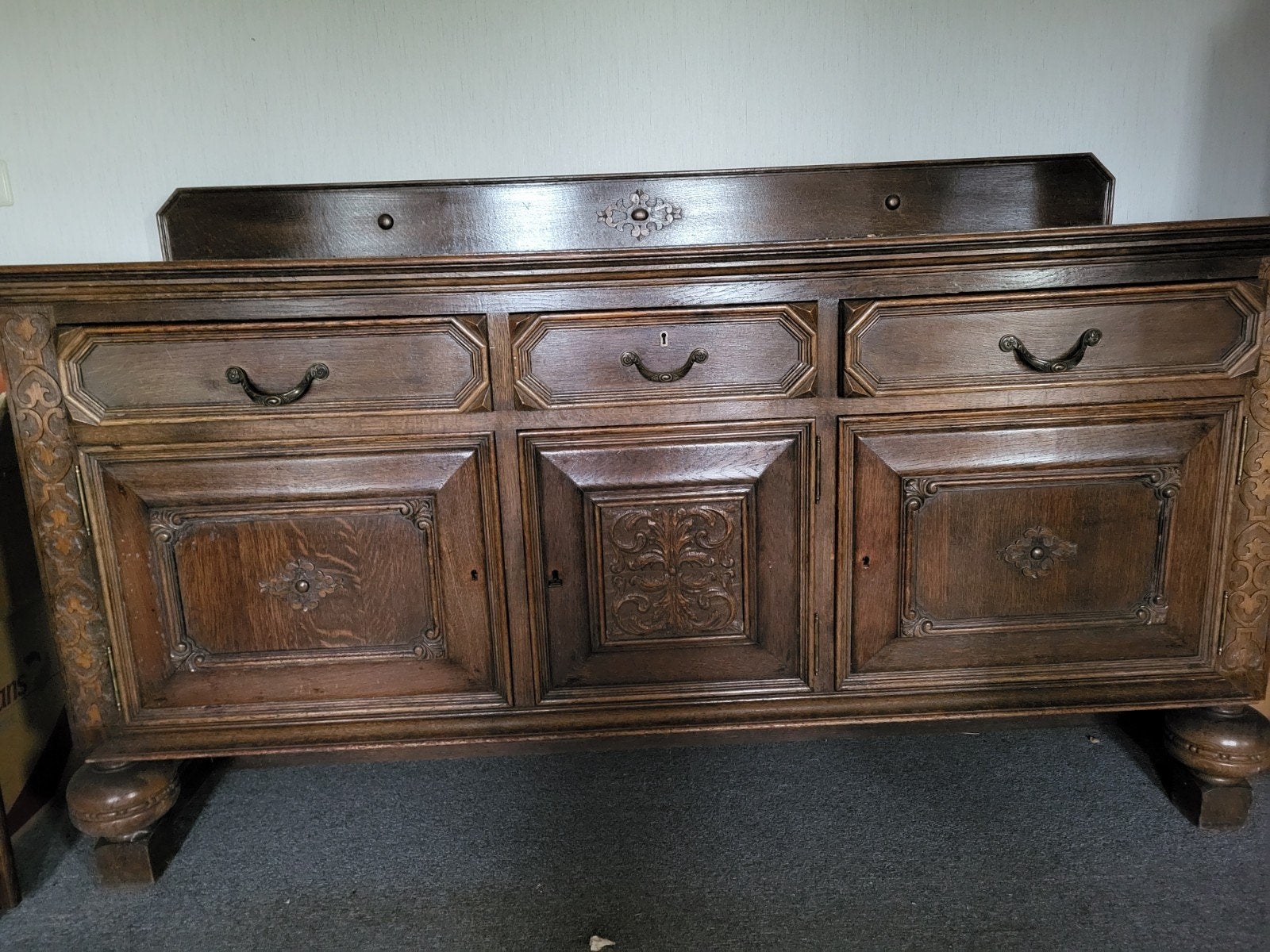 Antiek Donker Eiken Dressoir - 180x60x90 cm, Gebruikt, Antiek jaren 30, 150 tot 200 cm, Eikenhout