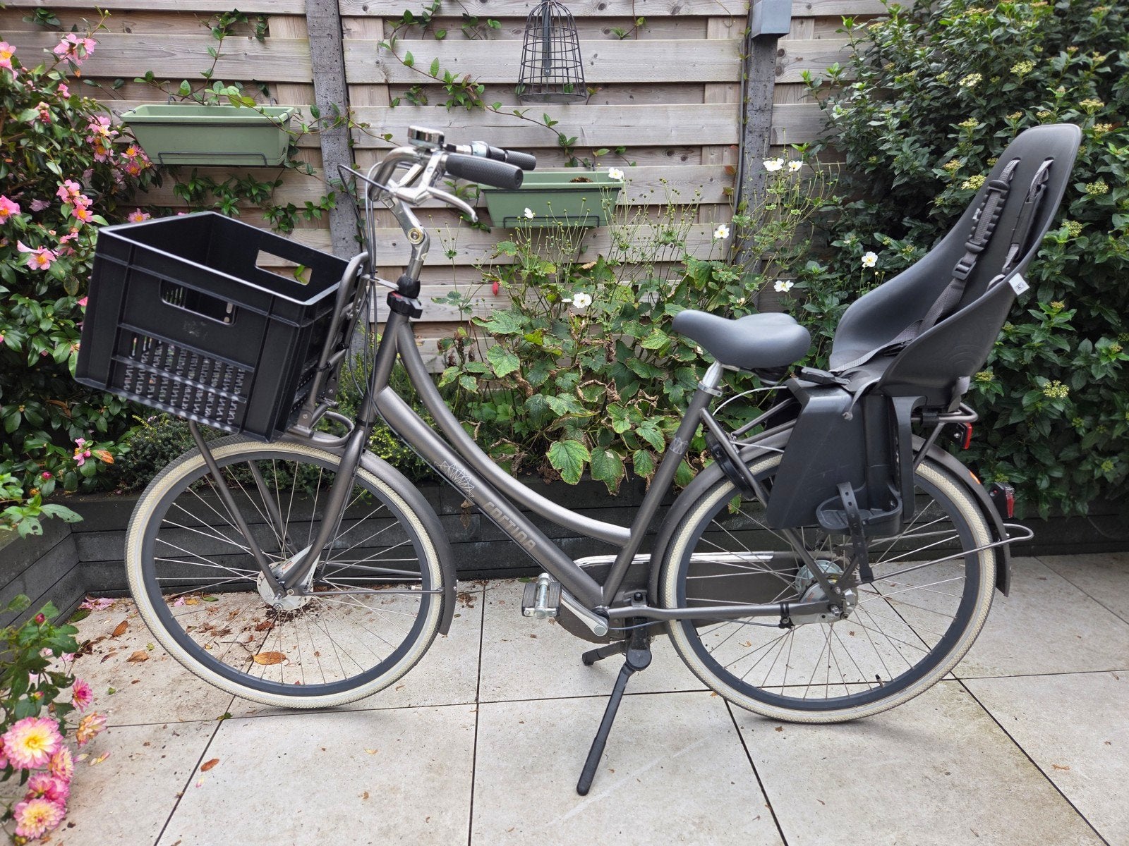 Cortina U4 Family fiets met kinderzitje en krat, 53 tot 56 cm, Velgrem, Versnellingen, Zo goed als nieuw