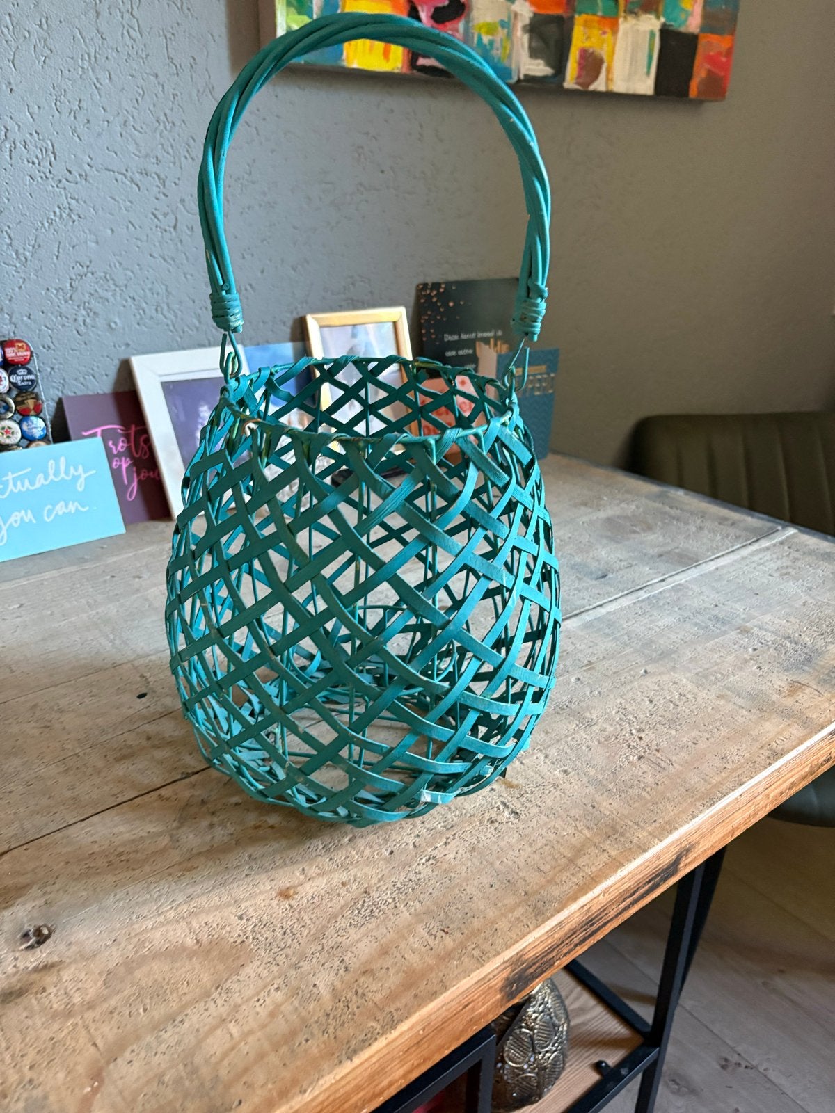 Decoratieve lantaarn turquoise, Gebruikt, Meerkleurig, Boho, Ophalen of Verzenden