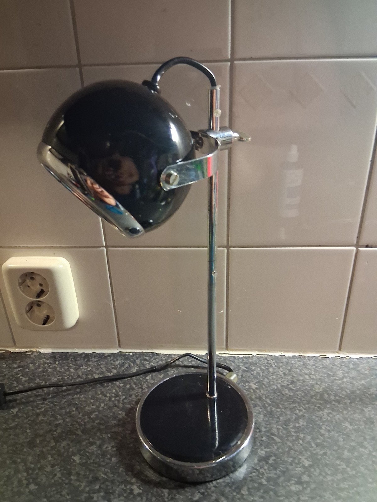 Vintage Zwarte oogbal lamp space age, Gebruikt, Vintage, Industrieel, Ophalen of Verzenden, Metaal