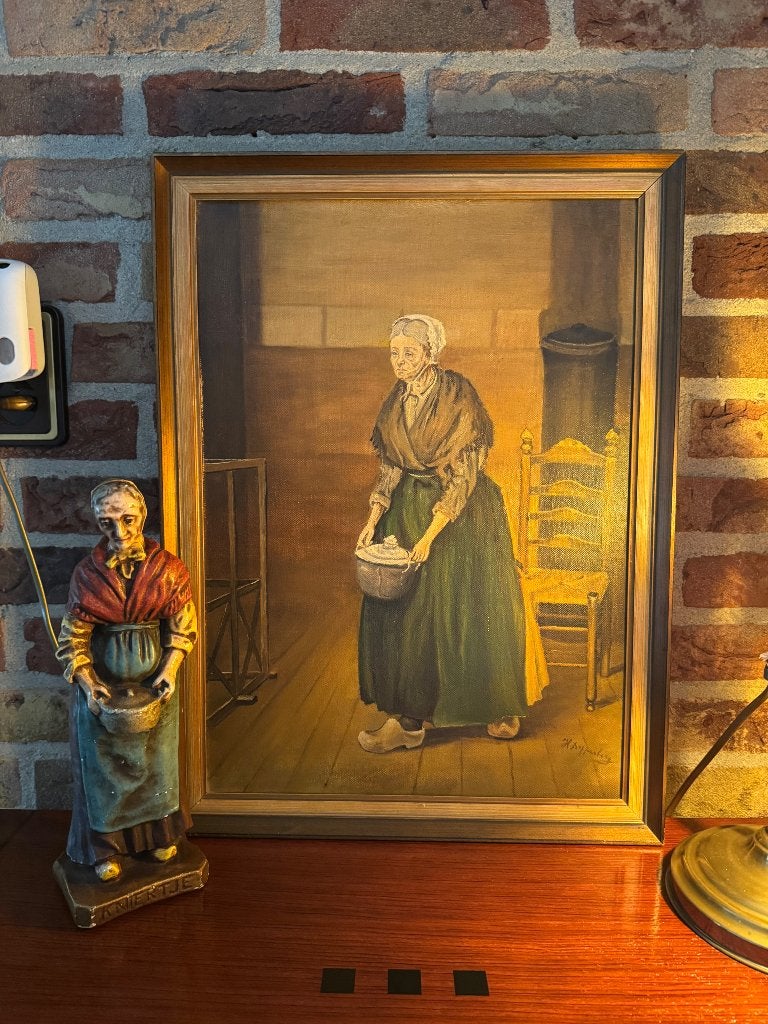 Kniertje schilderij en beeldje, Ophalen of Verzenden