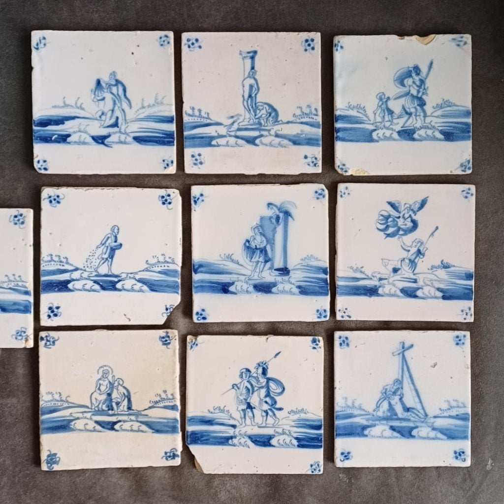 10 Antieke delftse tegels met bijbelverhalen 18e eeuw, Antiek en Kunst, Ophalen of Verzenden