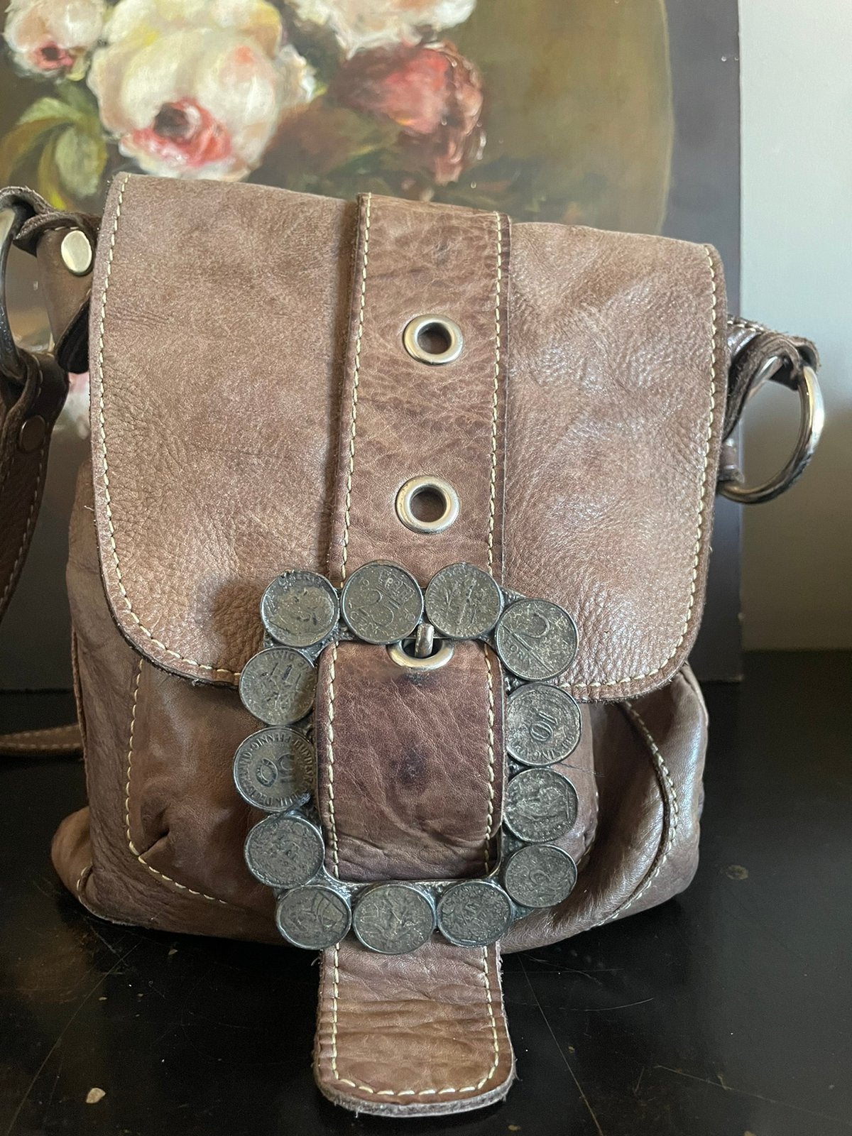 Stoer bruin leren crossbody tas, Ophalen of Verzenden, Zo goed als nieuw, Bruin