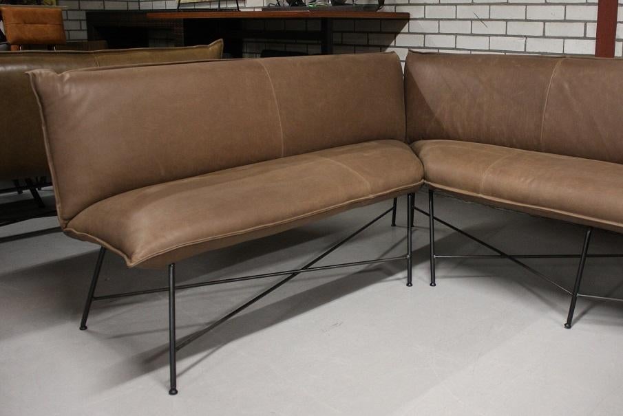 Luxe eetkamerbank hoekbank VIDAR Jess Design metaal & leer, Ophalen, Bruin, Zo goed als nieuw, Vijf, Zes of meer stoelen