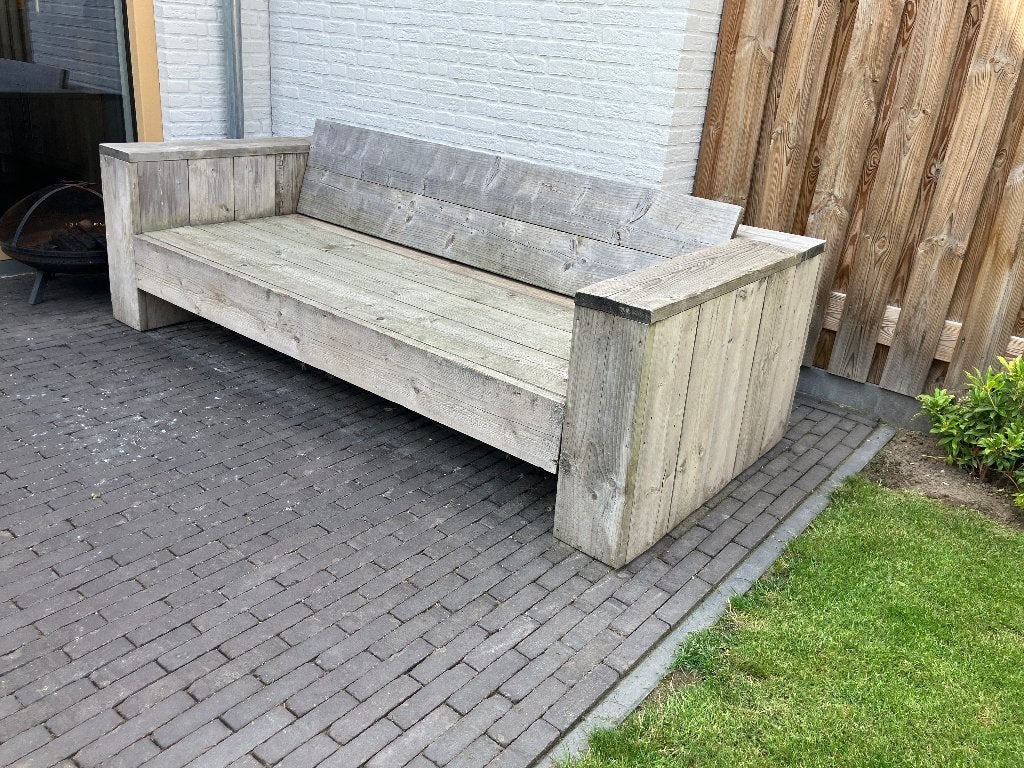 Stevige LOUNGESET steigerhout. Zeer degelijk/onverslijtbaar!, Ophalen, 4 zitplaatsen, Gebruikt, Steigerhout