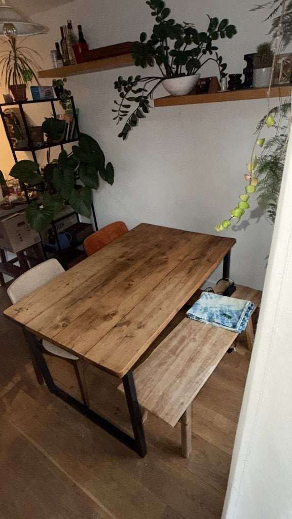 Massief hout tafel, Ophalen, Gebruikt, 50 tot 100 cm, Vier personen