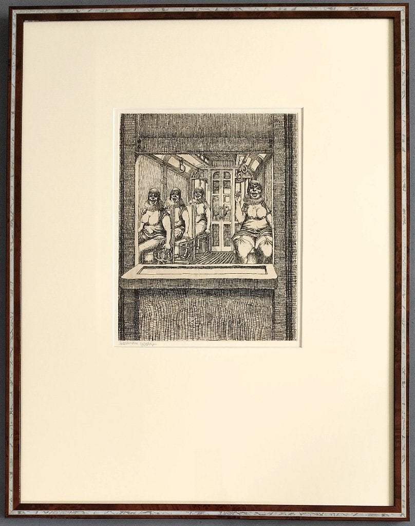 Herman Gordijn – Tram - gesigneerde ets, Ophalen, Ets, Ingelijst