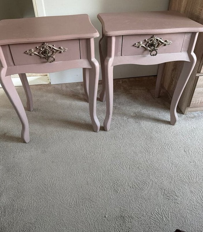 Set van 2 Antieke Nachtkastjes - Roze, Antiek en Kunst, Ophalen of Verzenden