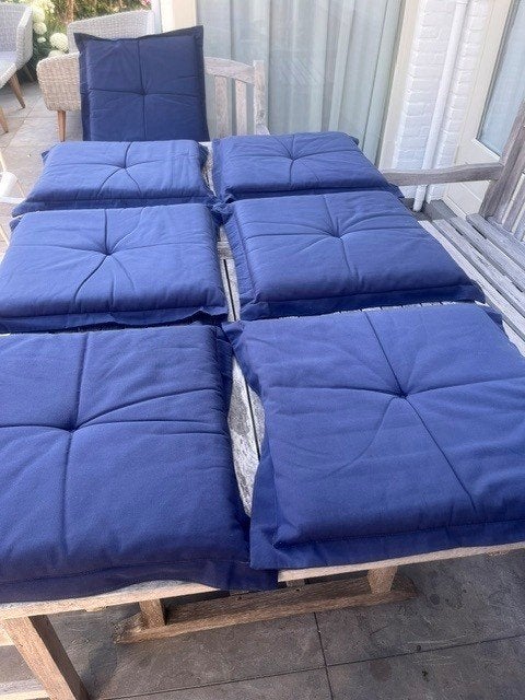 7 ST BUITEN KUSSENS VOOR TUIN BOOT OF CAMPING, Ophalen, Gebruikt, Blauw, Vierkant