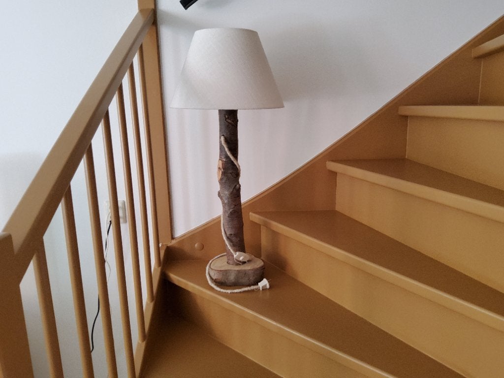 Boomstamlamp, Huis en Inrichting, Lampen | Vloerlampen, Ophalen, Gebruikt, Hout, Minder dan 100 cm