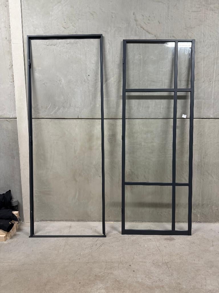 Luxe stalen scharnierdeur Antraciet | 981x2602mm | -91, Ophalen, Binnendeur, Glas, 120 cm of meer