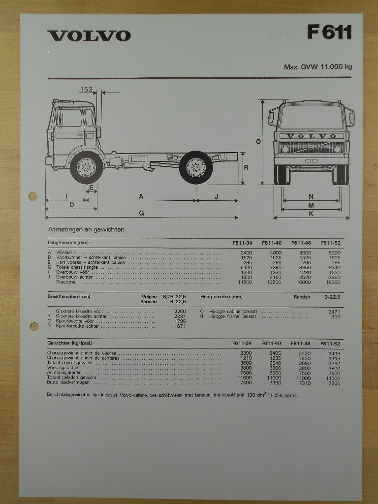Volvo F611 Technische Specificatie Brochure 1978 – F 611 F6, Volvo, Zo goed als nieuw, Volvo, Ophalen of Verzenden