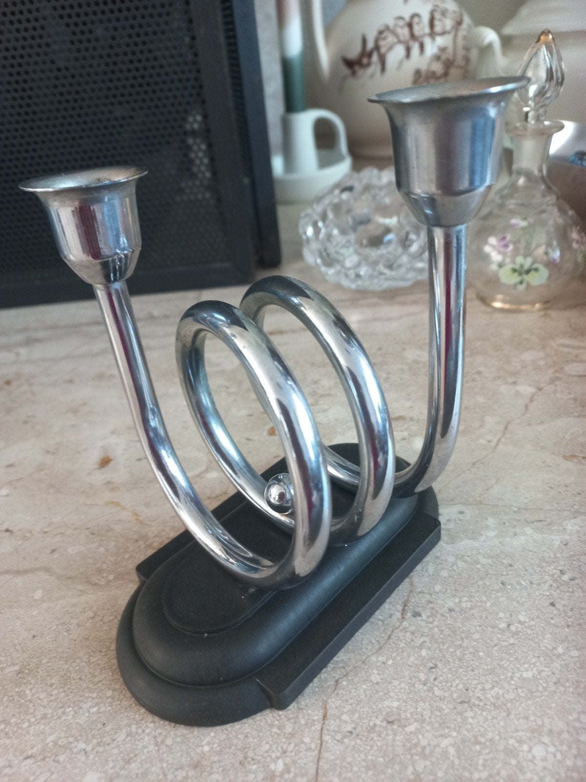 Art deco kandelaar met voet van bakeliet, Ophalen of Verzenden, Koper of Brons