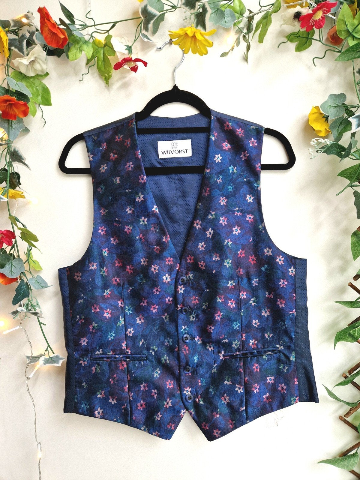 Prachtig vintage Wilvorst bloemen gilet, Ophalen of Verzenden, Zo goed als nieuw, Maat 38/40 (M), Blauw