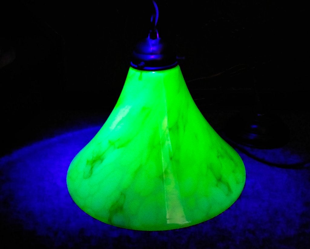 Anna Groen Uranium Glas - Glazen Lampenkap - Lamp / Hanglamp, Ophalen of Verzenden, Zo goed als nieuw, Glas, E27 (groot)