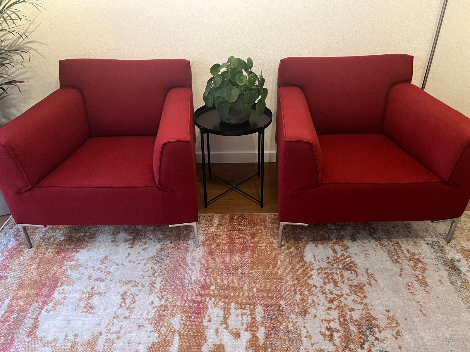 Twee fauteuils design on stock bloq rood, Ophalen, Gebruikt, Eenpersoons, 75 tot 100 cm