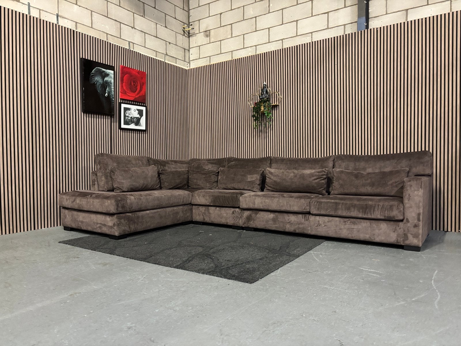 GRATIS LEVERING Velvet Hoekbank Bruin 380x230 GEREINIGD, 300 cm of meer, Ophalen of Verzenden, Zo goed als nieuw, 150 cm of meer